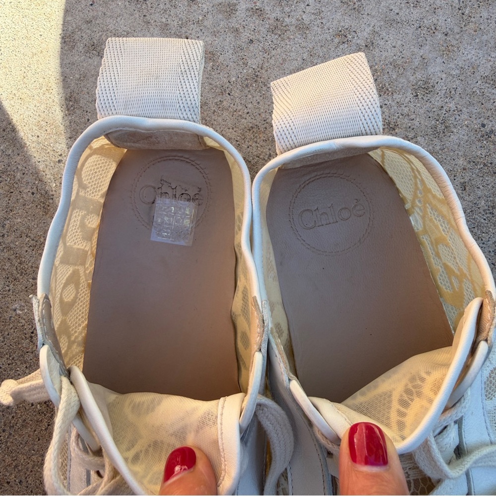 Chloé Lauren Low Top Round Toe Lace Comfort Sneaker Mild Beige Women EU 37 Spain - Picture 12 of 17